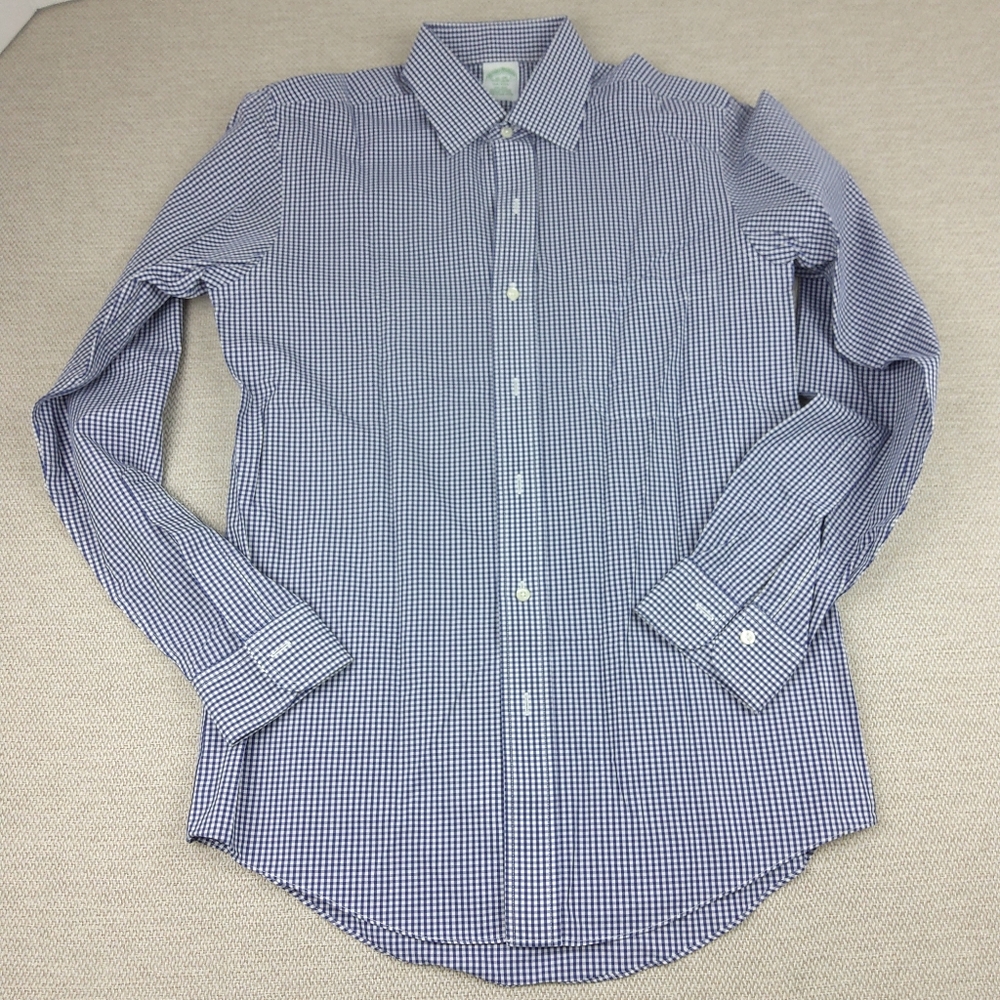 Brooks Brothers Milano‎ Long Sleeve Button Down Blue/White Checkered Shirt,15/34
